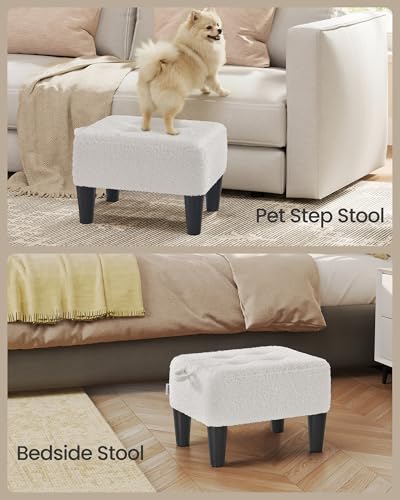 Image of SONGMICS Foot Stool, Small Teddy Fleece Footstool Ottoman with Thick Cushion and Legs, for Living Room, Bedroom, Entryway, 330 lb Weight Capacity, Cream White and Ink Black ULOM503WD01