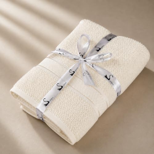 Image of SENSES By Riba Cotton Towels for Bath 550 GSM - Ivory, 1 Pc | Super Soft, Large Size, Absorbent, Lightweight, Antimicrobial, Low Linting