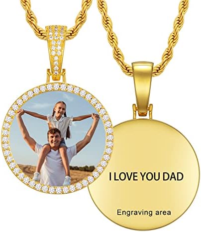 YIMERAIRE Picture Necklace Personalized Customized Engraved Text Photo Memory Pendant Heart Women Locket Photo Pendant Necklace Custom Picture Necklace Father Day Gift