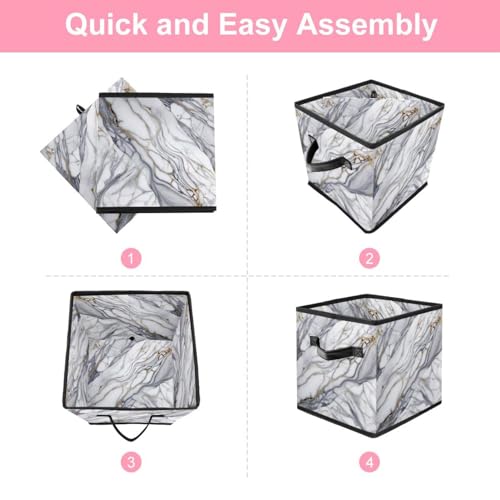 Panier de rangement maison marbre blanc, boîte pliable pour placard durable - 7