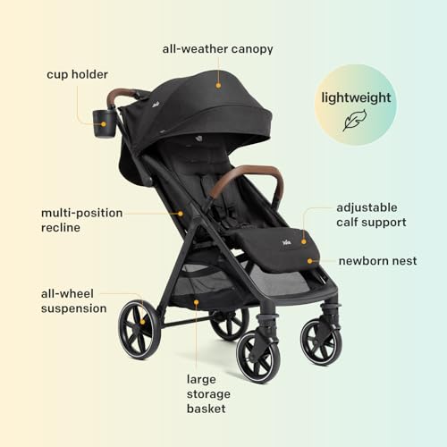 Image of Joie Nutmeg Lightweight Baby Stroller - One-Hand Easy Fold Pram, Infant Car Seat Compatible,5-Point Safety Harness from Birth to 22 kg