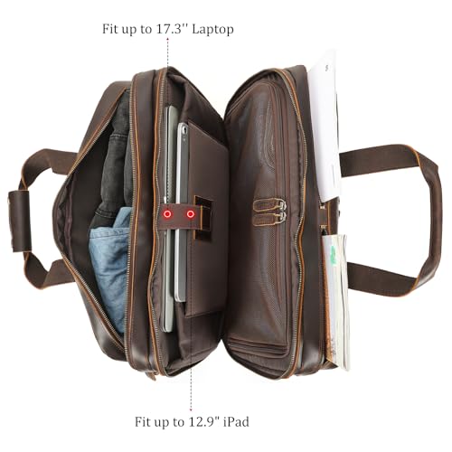 Polare 18" Full Grain Leather Luggage Airlines Personal Item Bag Business Carry On Suitcase Weekender Overnight Travel Duffel Bag for Men (Dark Brown-18.5") 5