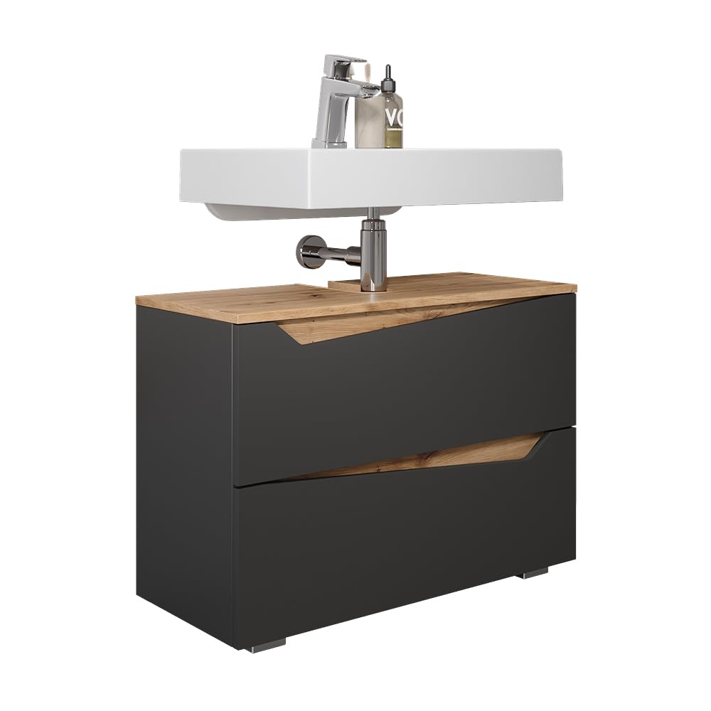 Vicco Mueble bajo Lavabo Marelle, Antracita/Artisan, 80 x 57.5 cm | con 2 cajones, apto para instalación debajo de lavabos estándar