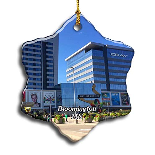 "N/A" Bloomington Mall of America Minnesota USA America Christmas Ceramic Ornament Xmas Tree Decor Souvenirs Double Sided Snowflake Porcelain Home Gifts