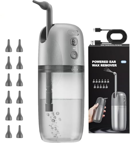 Electric Ear Wax Removal, Ear Cleaning Kit, Water Powered Ear Cleaner with 3 Pressure Modes 12 Replacement Tips, Ear Irrigation Flushing System, Safe and Effective Ear Wax Removal Tool (Black)