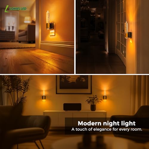 Image of L LOHAS LED Night Light, Amber Candle Night Lights Plug into Wall, 0-100 LM Dimmable Nightlight, Plug in Bubble Night Light with Dusk to Dawn Sensor, for Bathroom Hallway