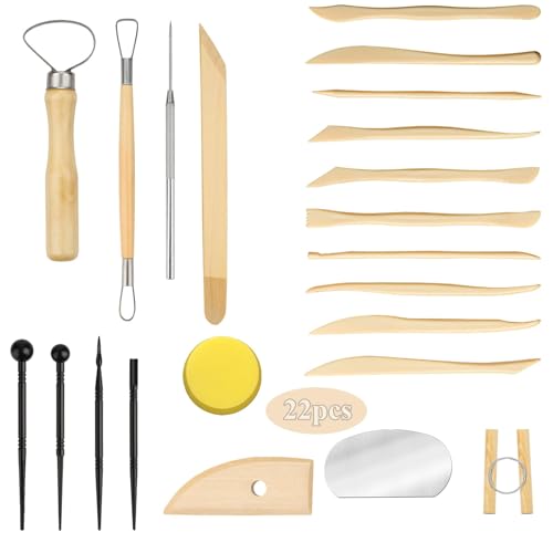 msymsyu 22 Stück Modelierwerkzeugset Modellierwerkzeug Ton Werkzeug Set Töpferwerkzeug DIY Grabstichel Kit Prägestift Clay Tools Polymer Clay Tools Töpfer Zubehör für DIY Modellbau und Bildhauerei