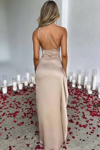 RYANTH One Shoulder Satin Bridesmaid Dresses for Women Mermaid Prom Dress Bodycon Formal Cocktail Party Gowns with Slit2