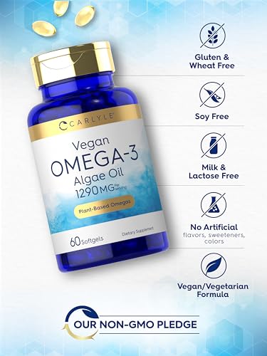 Carlyle Vegan Omega 3 Supplement | 1290 mg | 60 Softgels | Plant Based | Non-GMO & Gluten Free | from Algae Oil - Image 6