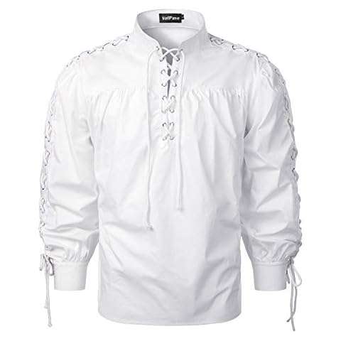 VATPAVE Mens Bandage Renaissance Shirts Gothic Pirate Cosplay Costume Tops X-Large White Steampunk Victorian Cover