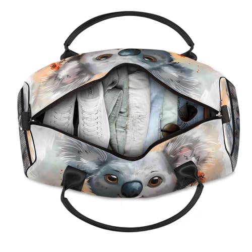 Personalized Cute Koala Travel Duffel Bag with Name, Custom Gym Sport Bag Cartoon Animal Carry On Weekend Overnight Duffel Bag for Men Women4