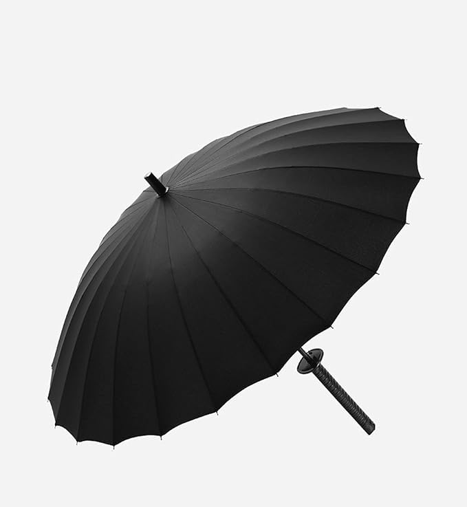 Image of Lightweight Japanese Samurai Long Handle Automatic Compact Umbrella - Windproof and Rainproof for Travel - Black