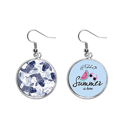 Pendientes de sandía estilo patrón japonés para lóbulo de mujer