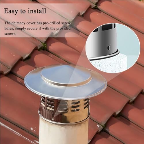 304 Stainless Steel Chimney Rain Cap - Round Fireplace Flue Cover (1.6-3.9 in) with Screen, All-Weather Exhaust Vent Cap, Easy Install for Efficient Chimney Protection