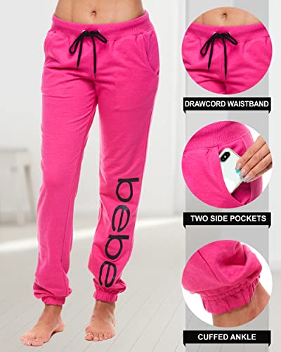 Bebe Womens Sweatpants With Pockets French Terry Sleep Lounge Jogger Pant Set(Fuchsia, X-Large) #TOP1
