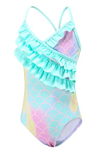 Girls One Piece Swimsuits Mermaid Bathing Suits Summer Ruffler Swimwear Size 6/6x