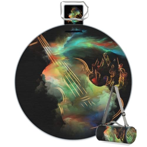 Shimoshe Galaxy Piano Picnic Outdoor Blanket Foldable Waterproof Sandproof Beach Blanket Portable Water-Resistant Round Picnic Mat for Travel Camping Park Lawn