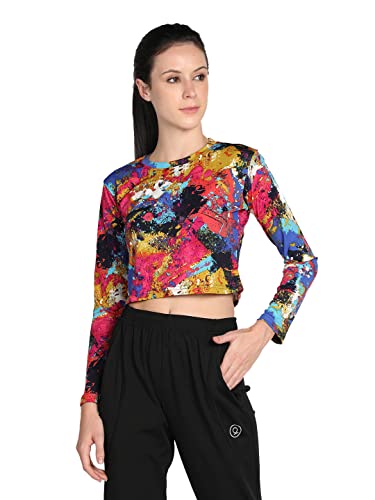 Image of CHKOKKO Women's Polyester Regular Fit Round Neck Full Sleeves Gym Crop Top