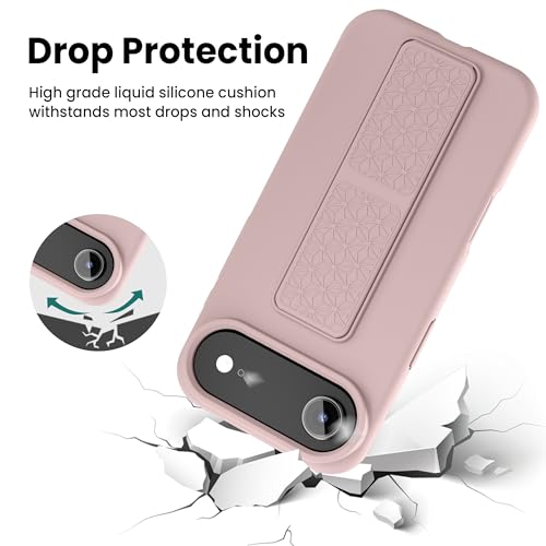 Coque iPhone 17 Air rose silicone avec support orientable et dragonne métal