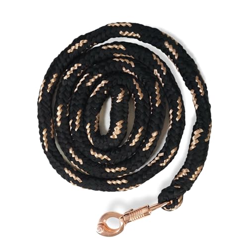 Führstrick Pferd mit Panikhaken Rosegold Pferde Strick Länge 2m viele Farben mit Glitzer (Schwarz-Gold)