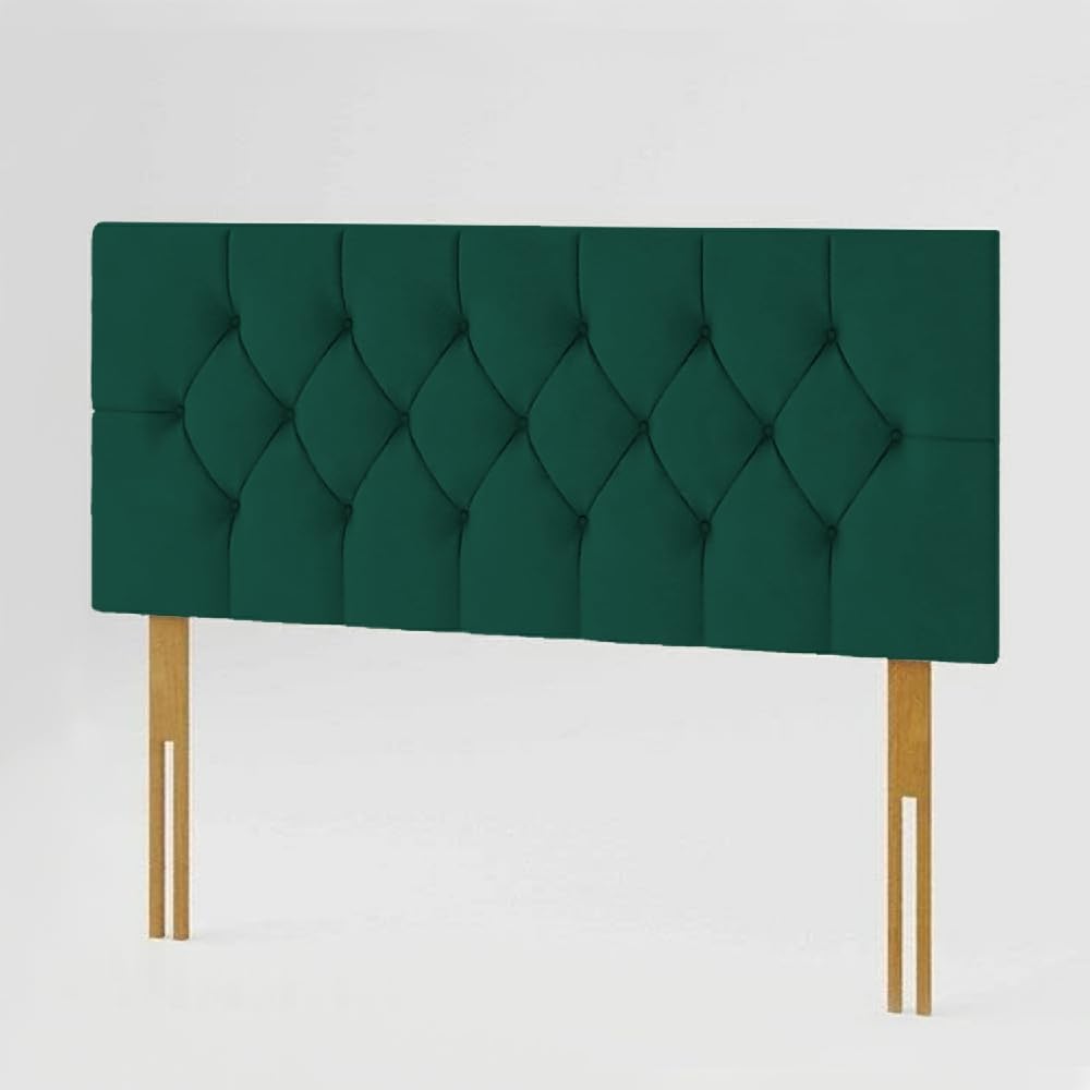 YORKSHIRE HOMEWARE Chesterfield Headboard in Plush Velvet Fabric | Headboards with Matching Buttons | Bed Bedroom Decor Hotel Furniture (Green, 5ft King)