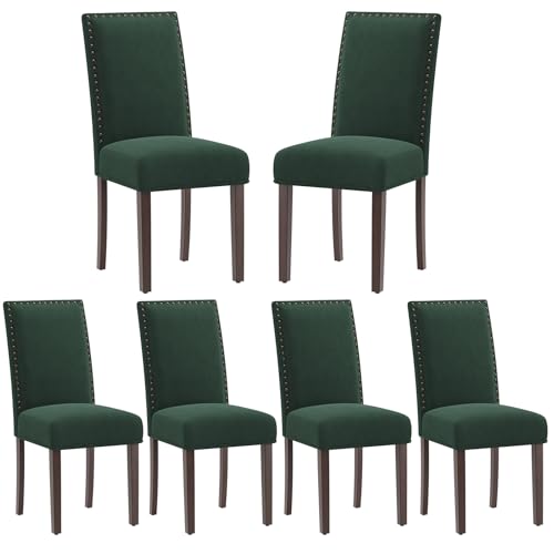 COLAMY Green Velvet Dining Chairs Set of 6 – Upholstered Kitchen & Dining Room Chairs with Nailhead Trim, Soft High-Density Cushion and Solid Wood Legs for Dining Room, Kitchen, Living Room