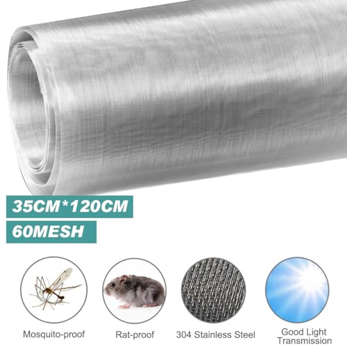 Drahtgeflecht-Blätter Wire Mesh Feinmaschig Filtersieb Blatt Edelstahlgitter Edelstahl Gitter Drahtgewebe Metall Fliegengitter Drahtgitter für Türen Verhindert Mäuse Insekten Schlangen 35 x 120cm