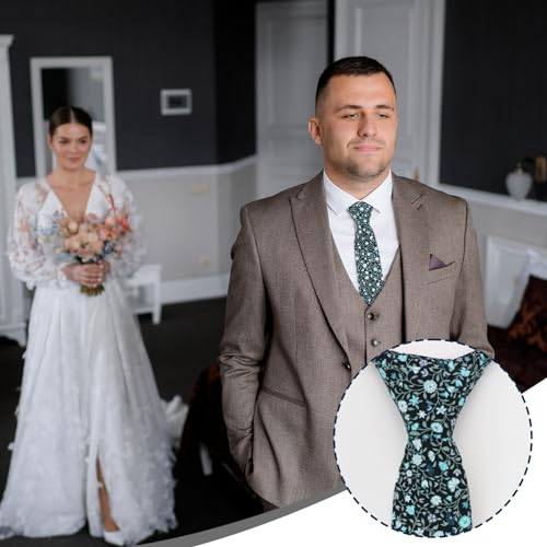 Image of Luckyvestir Ties for Men, Sage Green Cotton Floral Tie 2.76 inch Flower Printed Men's Neckties for Wedding /Groomsmen /Suit /Party