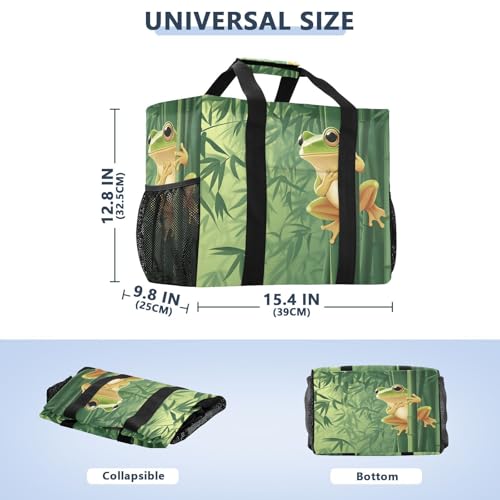 Large Waterproof Travel Tote Bag for Women Men, Cartoon Frog Forest Canvas Beach Bag with Lining & Pockets - Reusable Grocery/Laundry/Kitchen/Pool/Picnic Tote (15.4x9.8x12.8in)3