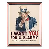 'Uncle Sam I Want You For U.S. Army' Patriotic Wall Art Print - 11x14” Vintage World War 1 Military For Home Decor, Office Decor, Garge Decor, Bar Decor & Man Cave Decor, Unframed
