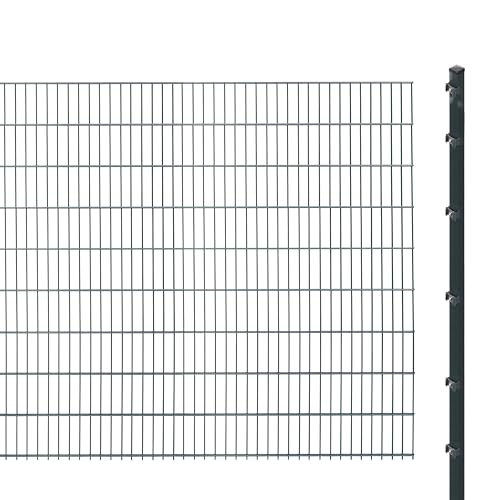 Doppelstabmattenzaun inkl. Pfosten zum Einbetonieren (Höhe: 183 cm, Länge: 2 m) | Doppelstabmatten in...