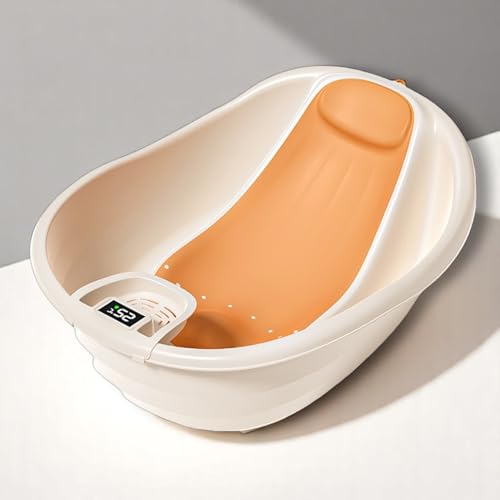 Image of CRADLEVE Baby Bathtub with Temperature Sensor, Anti-Slip Design, Infant Bath Tub with Spine Support Rack, BPA-Free, Comfortable Bath for Newborns, 0-18 Months, (Orange)