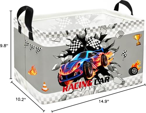 Image of Essme Rectangular Kids Baskets,Car Storage Box,Cute Basket for Kids with Handles for Room Decor, Book Bins,Shelf Basket.(Blue Car)
