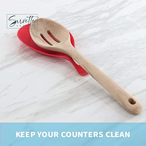 Round Silicone Spoon Rest & 4oz Glass Salt and Pepper Shaker Set (Red)