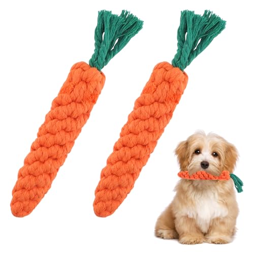Moosono 2 Stück Hundespielzeug Karotte, Kauspielzeug für Welpen, Geflochten Seil Spielzeug Hund für Interaktives, Hundespielzeug Kleine Hunde für Kleine Mittelgroße Welpen