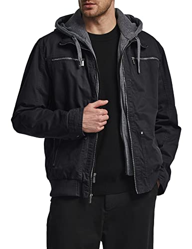 Wantdo Men's Tactical Jacket Canvas Jacket Windproof Hooded Jacket Motorcycle Jacket Grey Medium