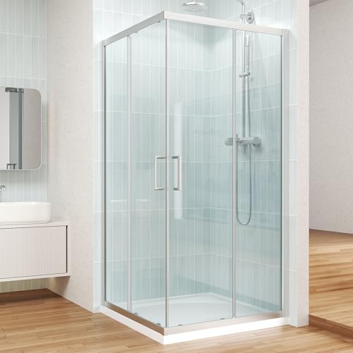 ENSO SENKA Corner Shower Enclosure 36' D X 36' W X72' H Shower Stall for Walk in Shower, 1/4' Thick Clear SGCC Tempered Glass Sliding Shower Door, Brushed Nickel (Shower Base Not Included)