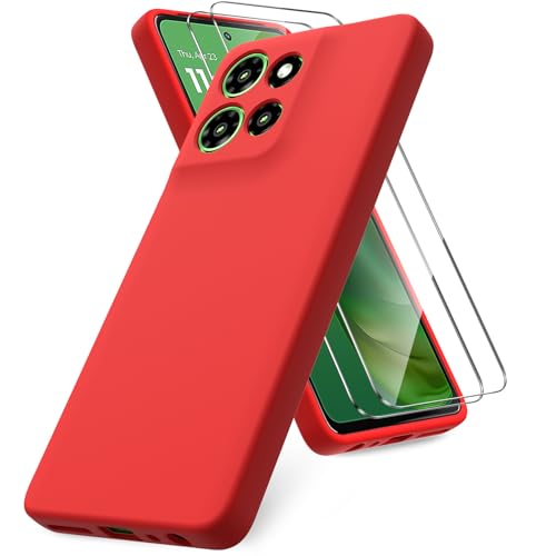 Vansdon Funda para Motorola Moto G Power (2025), paquete de 2 protectores de pantalla de vidrio templado, funda de silicona TPU suave a prueba de golpes, color rojo
