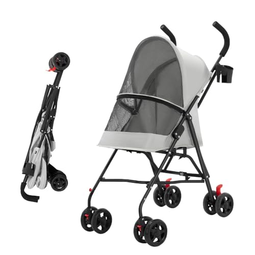 Passeggino per cani gatti pieghevoli,Piccoli e cani anziani,Fino a 20 kg,Ruote con freni a 360 °,Cesto XXL, 3 finestre,Porta bicchiere,Carrello per cani