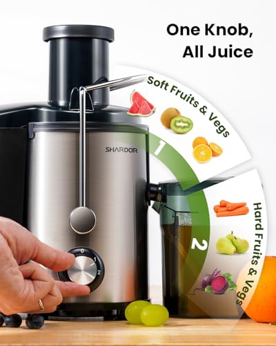 SHARDOR Juicer Machines, 3 Speed Control with 800W Juicers for Fruit and Vegetables,Higher Juice Yield Extractor Machine, Stainless Steel Centrifugal Juicers - Image 3