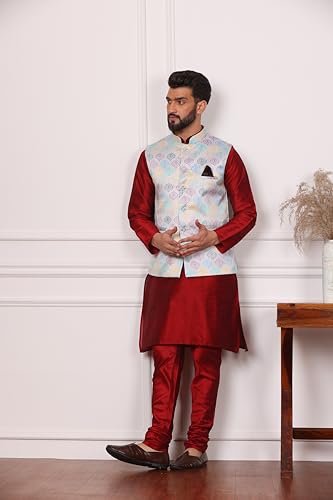 Image of Kurta With Churidar & Multicolor Nehru jacket Set