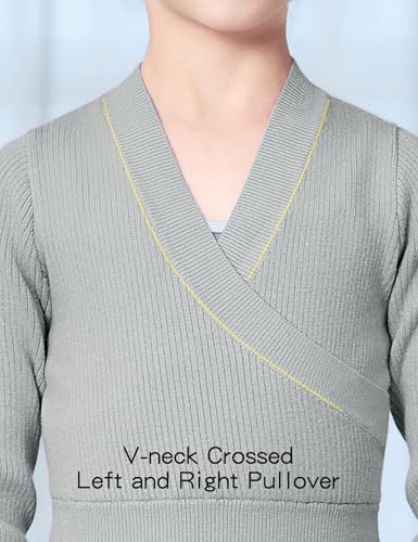 Image of Dance Sweater for Girls Long Sleeve V-Neck Top Sweater for Ballet /Gymnastics /Sports