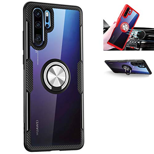 Huawei P30 Pro Transparent Case,360Â° Rotating Ring Kickstand Protective Case,TPU+PC Shock Absorption Double Protection Cover Compatible with [Magnetic Car Mount] for Huawei P30 Pro Case (Black/silver)