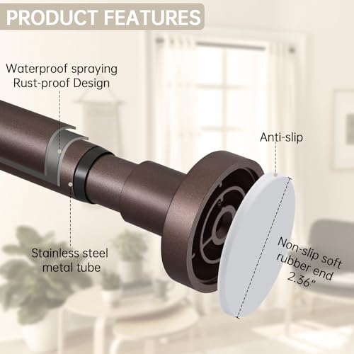 Image of BRIOFOX Shower Curtain Rod Adjustable 18-78 Inch, Stainless Steel Spring Tension Shower Rod No Drilling Non Slip, Bronze