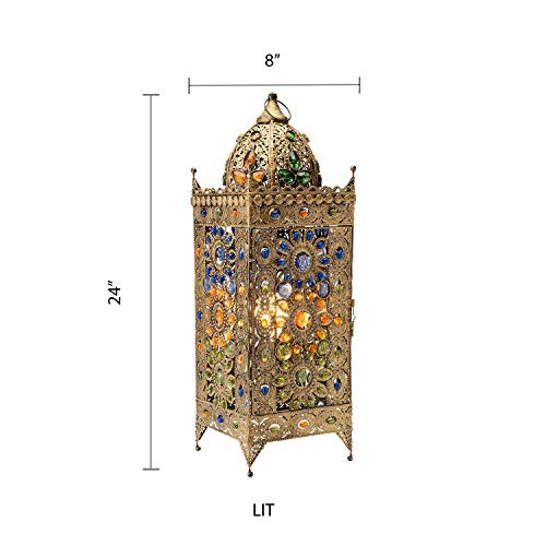 24-Inch Jeweled Turkish Table Lamp Multi Color Bohemian Eclectic Brass #TOP3