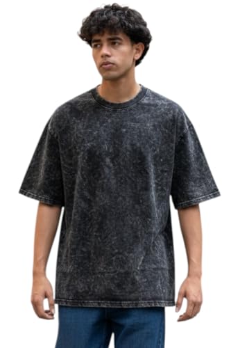 Image of boffi ... 100% Cotton Oversized T-Shirt Unisex Drop Shoulder Dye Washed Street Look Black Pack of 1