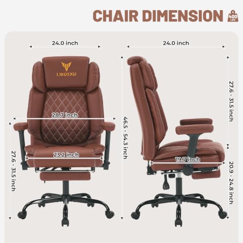 Image of Big Tall Office Chair with Footrest, PU Leather Executive Desk Chair Brown