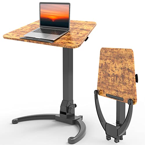 Image of JOY worker Foldable Mobile Standing Desk, Pneumatic Height Adjustable Sit Stand Desk, 90 Tiltable Rolling Laptop Table, Portable Workstation with Non-Slip Mat for Home Office, Holds Up to 22lbs