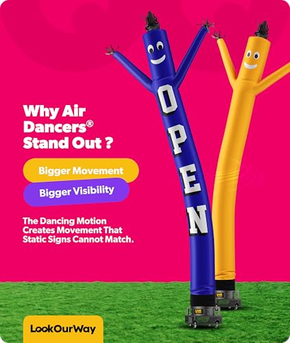 Image of LookOurWay Air Dancers Wacky Waving Inflatable Tube Guy Set - 20 Feet Tall Inflatable Puppet Dancer Tube Man with Sky Dancer Blower - Open Blue
