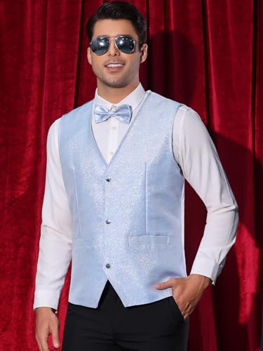 Lars Amadeus Christmas Metallic Vest for Men's Disco Sparkly Waistcoat Sleeveless Glitter Waistcoat2